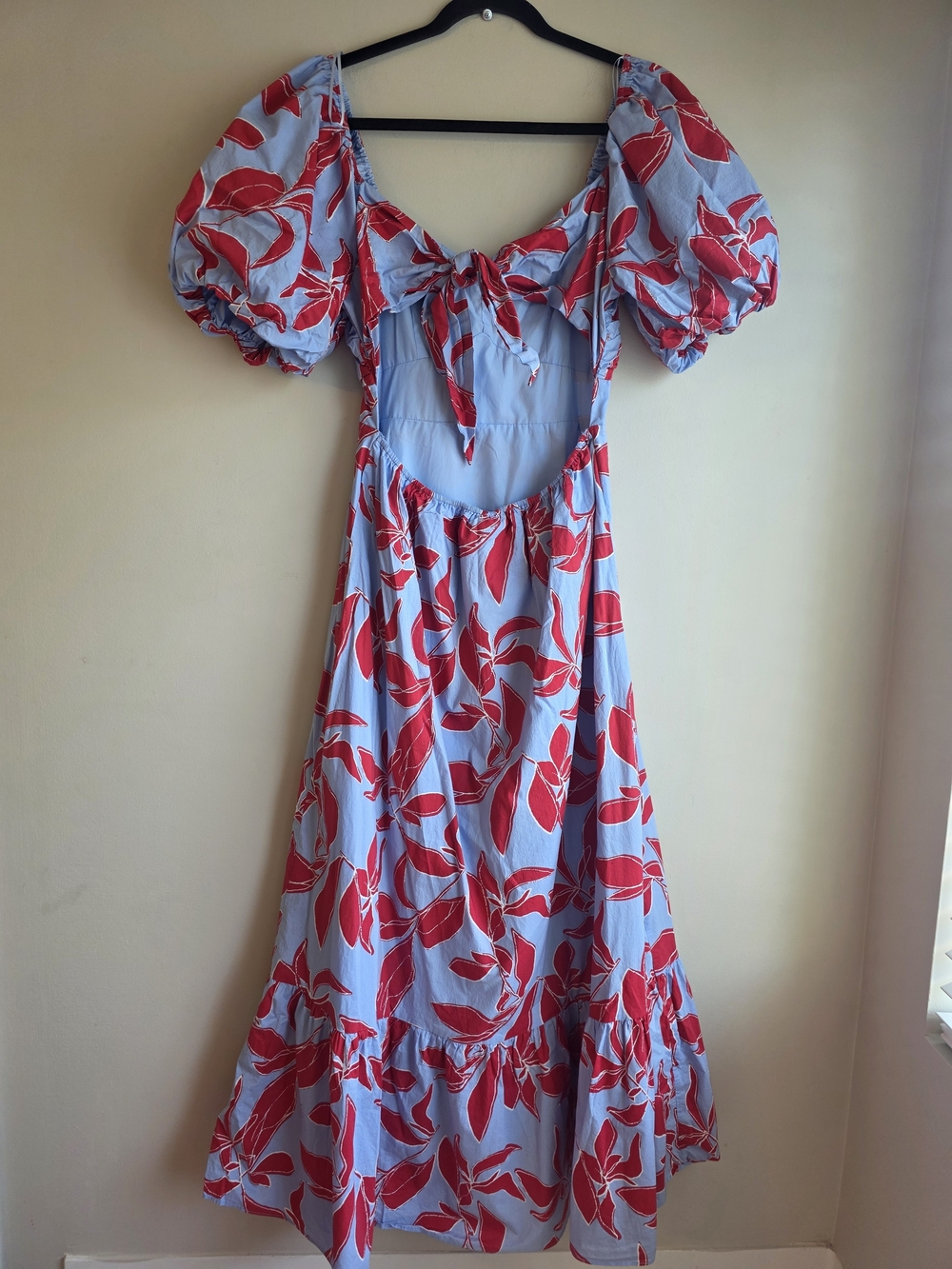 VICI Blue & Red Floral Puff Sleeve Maxi Dress Sz M Cottagecore Vacation - Picture 4 of 9